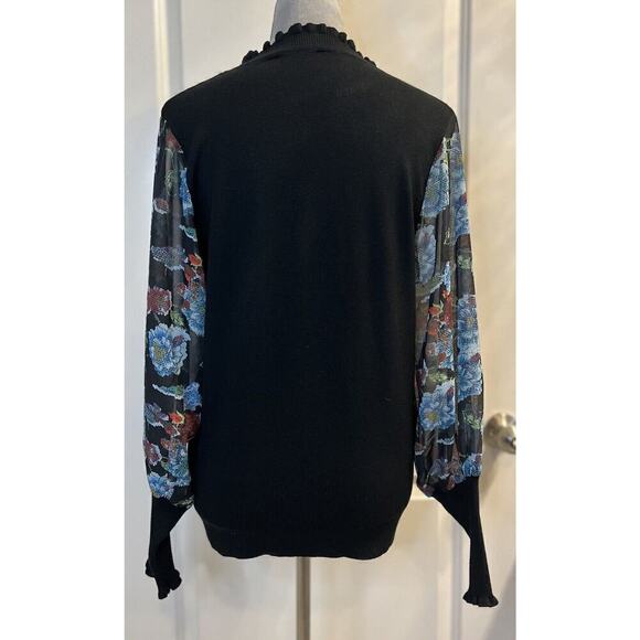 Siani Milano Ruffle Neck Floral Sleeve Sweater Jumper Womens Sz L Soft - Picture 2 of 7